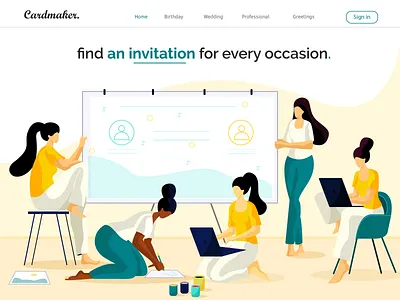 online invitation card character design colors concept art design digital art flat vector illustration landingpage ui ux