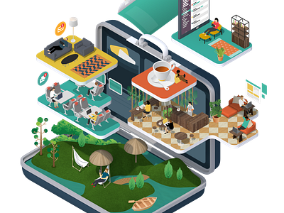 Slack illustration 3d design illustration infographic isometric suitcase vector work