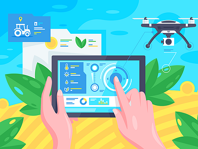 Smart farming agriculture cellphone element farming flat illustration kit8 remote smart vector