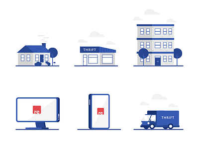 Resupply Illustrations apartment house icons illustration store thrift truck
