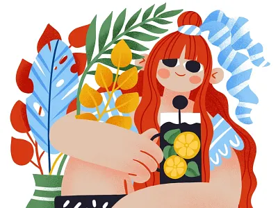 Perfect evening book cartoon flat girl illustration ipad plants portrait poster procreate reading redhead socks summer tea vector