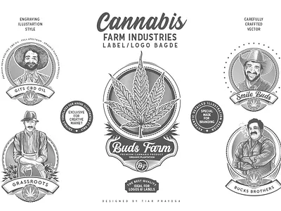 Cannabis Farm Label & logo Badge Template buds cannabis cbd cultivation engravings farm grow highfarm industries marijuana oils plantation weed