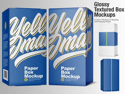 Glossy Textured Box Mockups 3d box design mock up mockup mockup tools package design packaging packagingpro paper box wrap wrapping