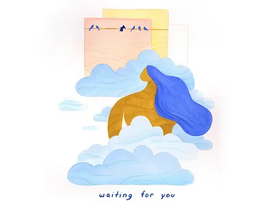 06. waiting for you calm conceptual conceptual illustration editorial illustration gouache mindfulness peaceful surreal vignette