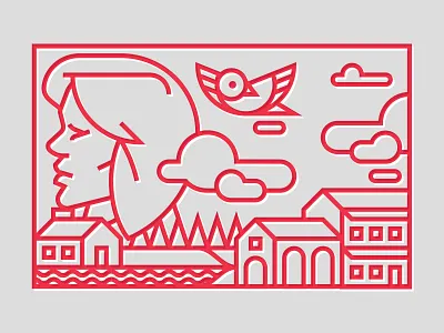 Communitybuilder2 bird clouds geometery house lines man simple thicklines