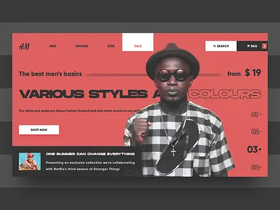 H M Men Dribbble Shot Represent branding clean concept design desktop e comerce fashion grid header design minimal re design typography ui