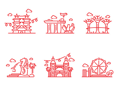 The Line Art of Singapore chinatown design flyer garden icon illustration line logo merlion red sentosa signature singapore stroke symbol