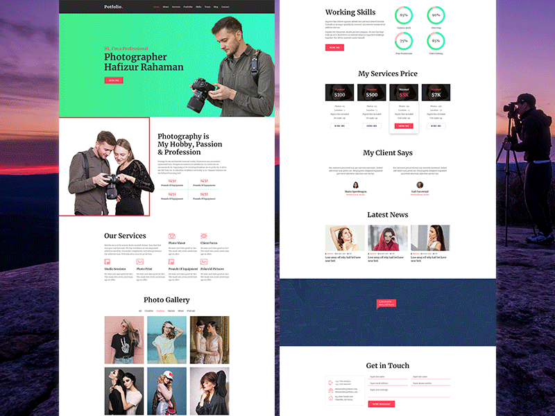 Photographer personal portfolio agency corporate creative creative business designer freelancer gallery hosting template minimal modern multipurpose personal portfolio photographers photography portfolio psd psd design ux web web deisgn