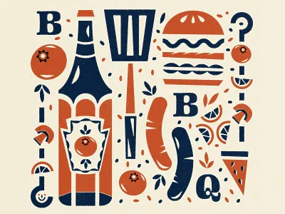 BBQ Illustration bbq hamburger illustration kabob ketchup print spatula texture tomato watermelon