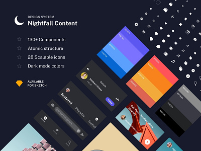 Nightfall Content Components app dark darkmode design design system flat ios mobile shop sketch ui ui design uikit ux uxdesign