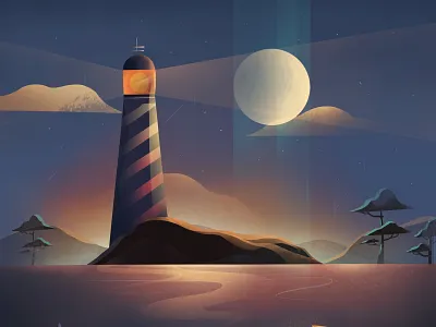 36 Days of type - L 36 days of type 36daysoftype cloud concept gradient illustration illustrator cc lighthouse moon procreate sea textures