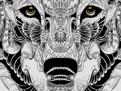 Wolf_LineArt anim artwork black concept design digital eyes face illustration lineart nose scribble study vector white wolf wolf face yellow