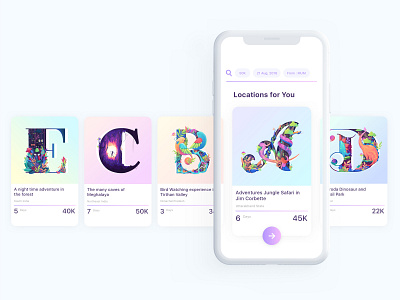 Travel App 36daysoftype adventure app birds branding cards cave dinosaur fantasy icon illustration jungle landing page logo onboarding travel app typography ui