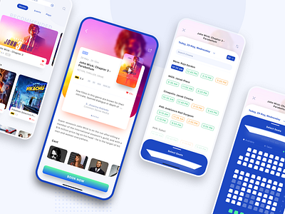 Movies - Light booking cards clean ios minimal movie app ui ux