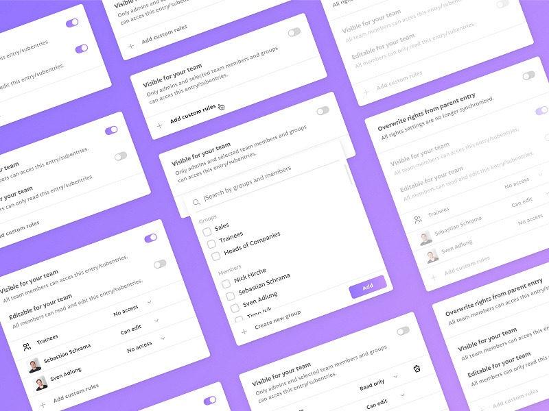Access Rights for skara company wiki app design interface knowledge base ui ux