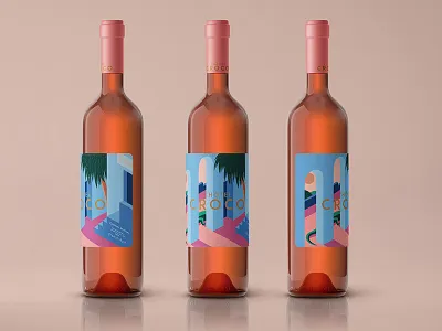 L'hotel Croco Wine Label bold branding crocodile france geometric illustration labels logo mockup packaging rose typography vector vintage wine wine bottle winery