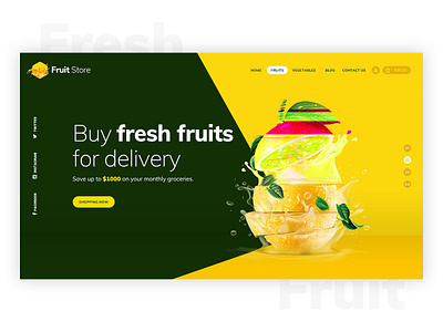 Fresh Fruits Delivery Hero Header creative decent delivery design designers epic hero hompage landing mockup portfolio templates ui design ui kits web