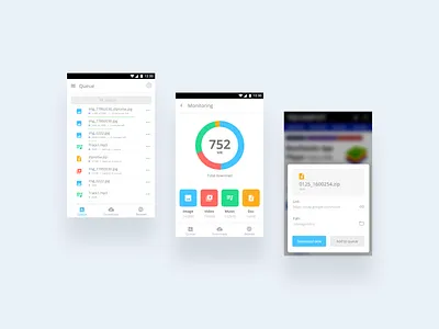 Download manager app analyse android app application bottom nav browser clean download file folder monitoring dashboard queue ui ux xd