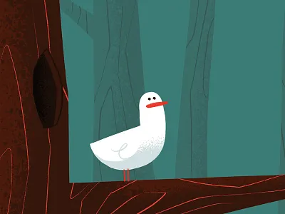 Seagull 50s 60s bird blake stevenson cartoon character design cute disney forest hipster illustration jetpacks and rollerskates mary blair mid century retro seagull story book tree