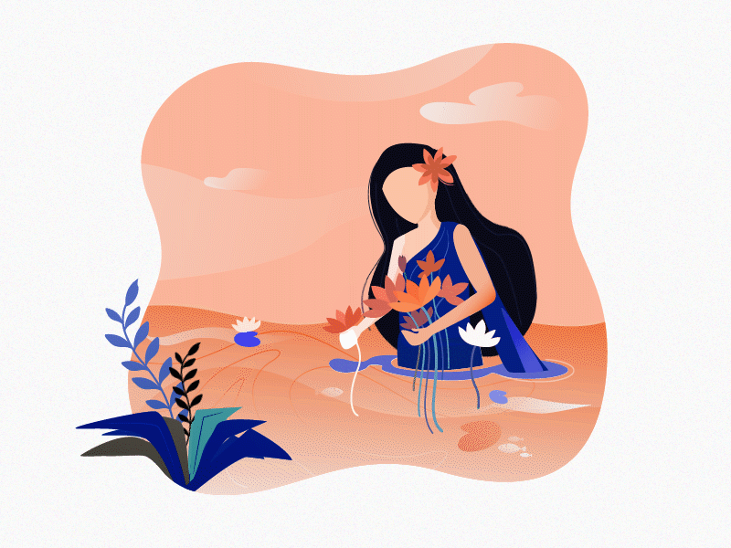 ' M O N S O O N ' aquatic blue character flat flat design flat illustration flower girl illustration illustration art minimal water water drop water lily