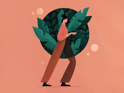 Into the Jungle circle girl green illustration jungle leaf leaves montserra person plants procreate walking woman