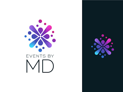Events by MD logo abstract abstract logo blue purple branding clean colorful design event events branding events logo fun gradient gradient color gradient logo happy illustrator logo minimal splash vector