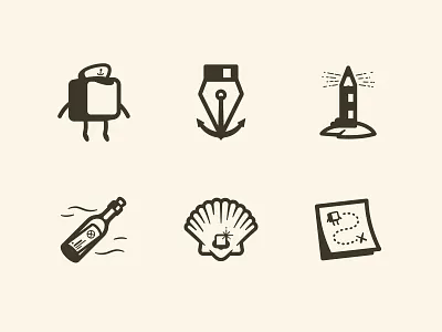 DP Academy Icons anchor bottle cap capitan capn designer iconography illustration lighthouse map pearl pen pencil pixel sea shell stroke ui ux