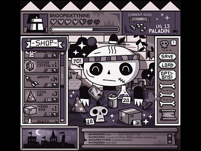 Skulky's Magical Emporium character character design design game game art games illustration limited palette magic magical menu ui vector