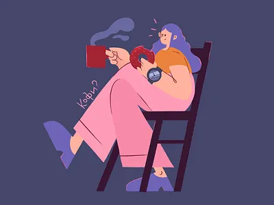 Coffee Shots cartoon character coffee color cup girl illustration watch