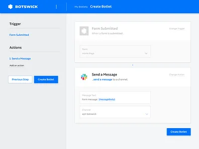 Create Botlet Rev. 1 app automation branding design revision sketch app ui