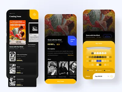 Movie Ticket App Concept app cinema cinema app clean design flat icon illustration minimal mobile movie app simple sketch theater ticket ticket app typography ui ux vector