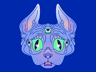 Hypno Cat cat crazy eyes eyes flourescent illustration sphynx cat symmetric vector work in progress