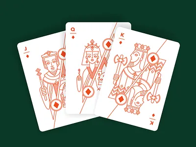 Diamond Trio cards cards design deck of cards design diamond geometric art graphic jack king line illustration linework playing cards queen