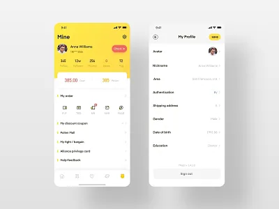 Mego app mine and setting page app design e commerce graphics icon interaction personal center ui ux