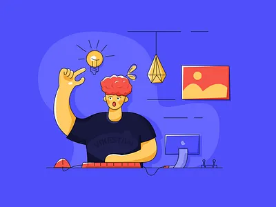 Inspiration blue business computer idea illustration inspiration man office surprised ui web work