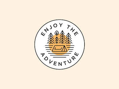 Enjoy The Adventure - Autumn adventure badge camping creative crest design icon illustration landscape line drawing logo nature orange sticker tent trees