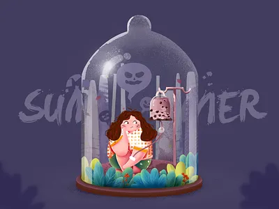 Delicious pearl milk tea creative health illustration lovely purple summer tree