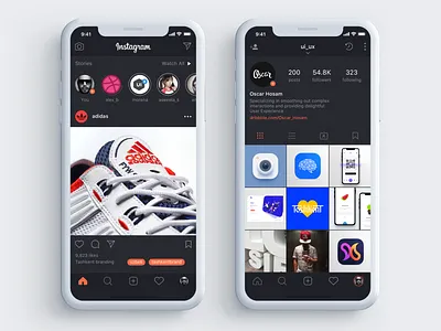 instagram Dark UI app branding color dark design icon illustration instagram logo material smart type ui web
