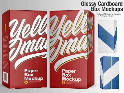 Glossy Cardboard Box Mockups 3d box cardboard cardboard box design mock up mockup mockup tools package design packaging paper box wrap