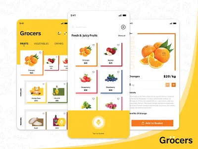 Grocery App UI app concept app design app designer app development design dribbble ecommerce app ecommerce business ecommerce design fruits and vegetables online future grocery app grocery list grocery online grocery store oranges technology ui voice search