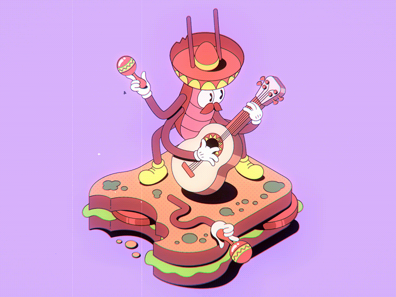 La Cucaracha 2d after effects animation cartoon cockroach gif guitar illustration la cucaracha retro sombrero vintage