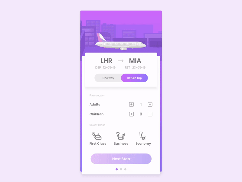 Flight Booking Journey animation flight flight booking interface kyran leech principle prototype travel ui
