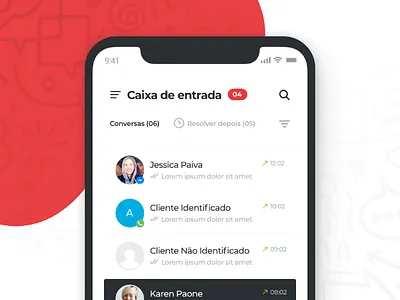 Multichannel Messenger App app black chat clean conversation facebook inbox interface messenger mobile red webchat whatsapp white