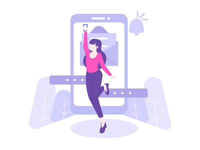 Woman And Chatting concept. "you got notification" chat flat illustration illustration message social network socialmedia uiux web