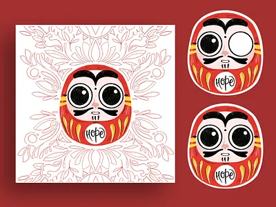 Daruma branding drawing illustration japanese typography ui ux