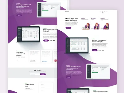 Landing page design for an Amazon app about us app contact design header hero illustration landing page team testimonial typography ui ux vector web