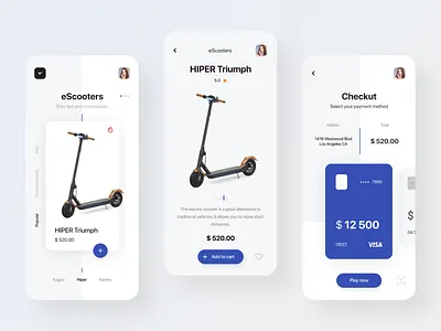 Hiper Triumph Escooters Shop App app interface mobile app mobile design mobile ui scooters shop shopping shopping app shopping cart store ui ux