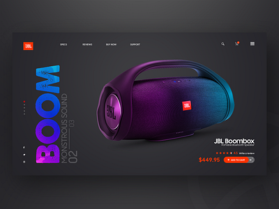 JBL Boom Landing page Web UI branding design design trend 2019 experience gradient interaction design landing page landing page concept trending ui trendingcolour typography ui ui web design uidesign user interface ux ux web web