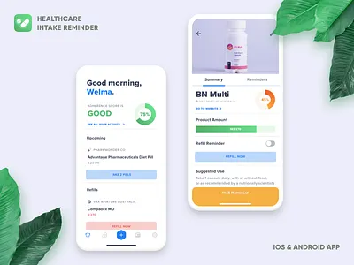 Healthcare Intake Reminder app design doctor drug health medicine meds ui ux