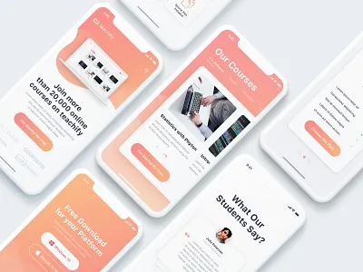 E-Learning Platform Landing Page (Mobile Version) adobe photoshop app design courses desktop app download e learning education gradient landing landing page learning mobile first mobile version online courses responsive testimonials ui uiux ux webdesign